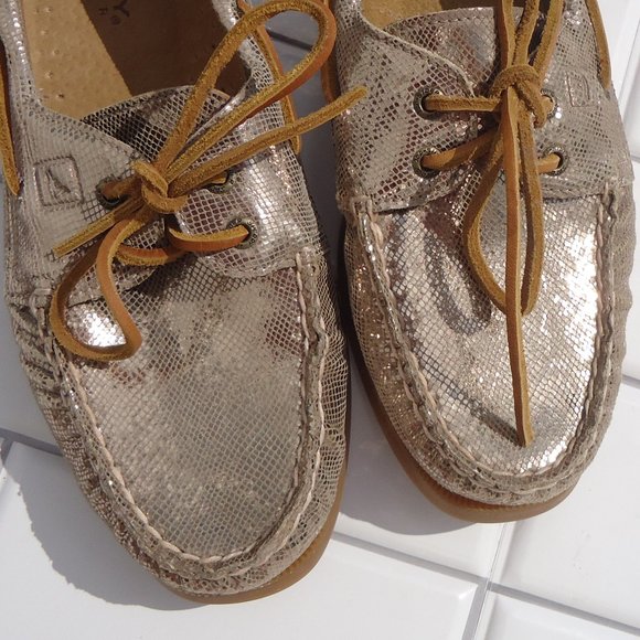 Sperry Women's Sneakers in Shimmering Gold and Tan - Picture 9 of 12